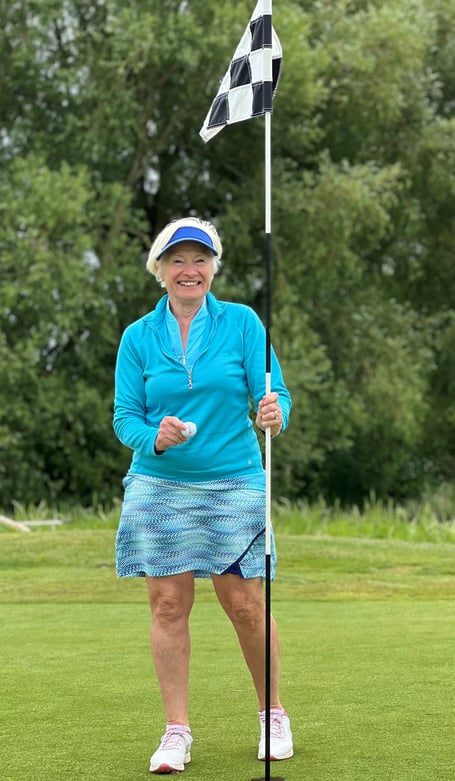 Sandra Lawrence celebrates her hole in one