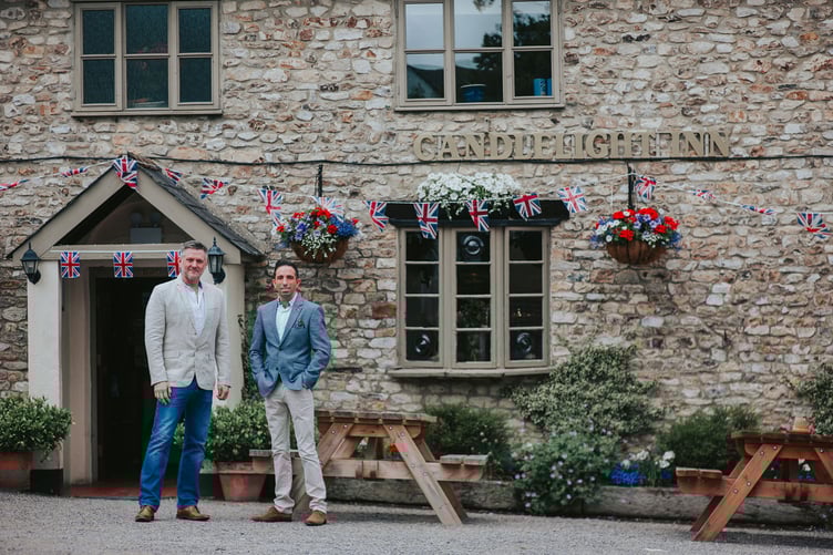 Simon (left) and Mike Rose‑Macleod outside the Candlelight Inn, Bishopswood.