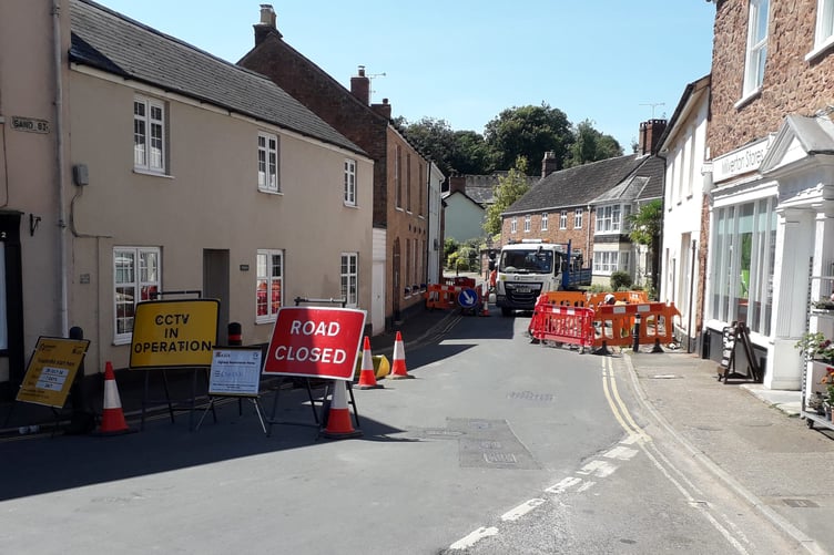 Contractors Kier have closed Sand Street, Milverton, for work to reduce the risk of flooding. PHOTO: Chris Penney.