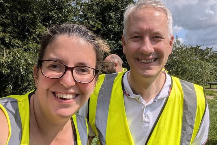MP Gideon Amos on a litter pick with Somerset Cllr Federica Smith-Roberts.