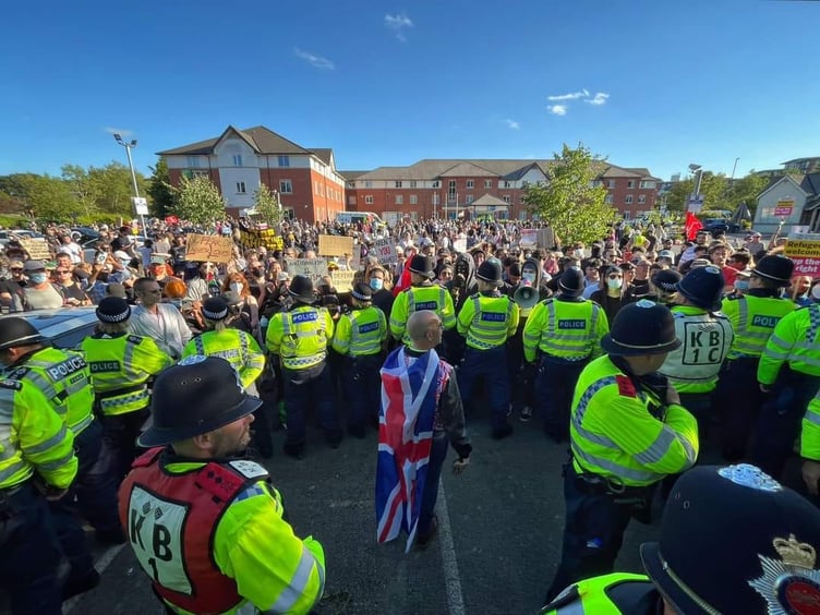 Dave Chapple, Somerset Traders Union Councils' Secretary, shared this image of a solitary fascist at a demo in Crawley