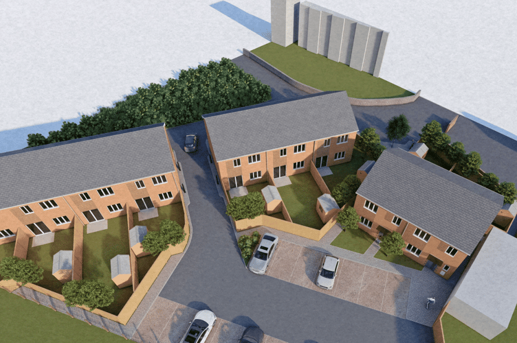 An aerial image of how the new Haymans Mill site housing would look in Rockwell Green. 