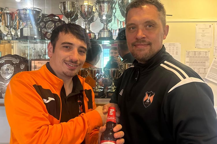 Wellington A's Man of the Match Tom Scarlett with joint manager Matt Groves