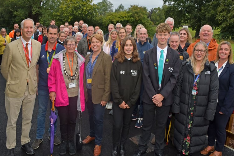 Guests attending the opening of a 3G pitch for Court Fields School, Wellington.