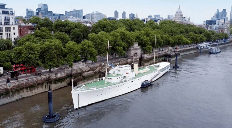 HMS Wellington (1934) moored on River Thames.