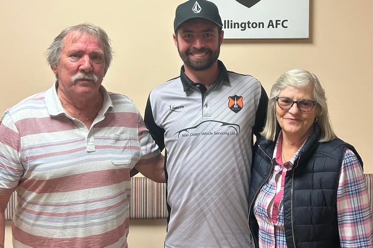 Man of the Match Jack Bryant with sponsors Reg and Jenny Oxby