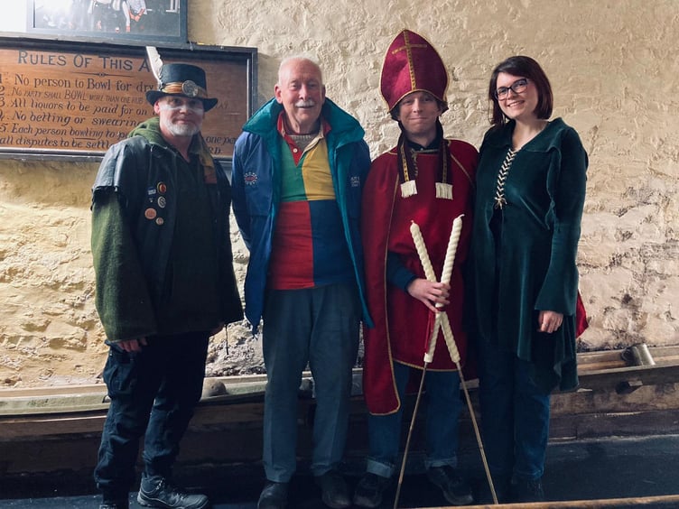 Lord Misrule, Mr Double Danger the 2nd, the late Richard Fox Oath Swearer, Bishop Blaize Conor Kimball, St Bridget Chloe Chandler (Photo: Wellington Folk & Custom Society)
