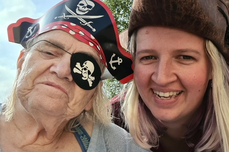 Camelot House and Lodge enjoys pirate themed celebrations - L- R Resident Linda Shute; Alice Jacobs, activities assistant (Photo: Camelot House and Lodge)