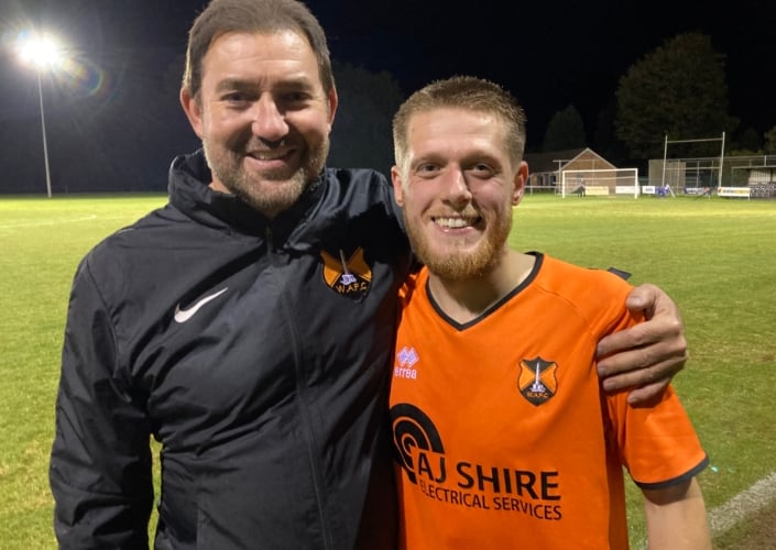 Wellington manager Richard Cherry with four-goal star Charlie Wilson