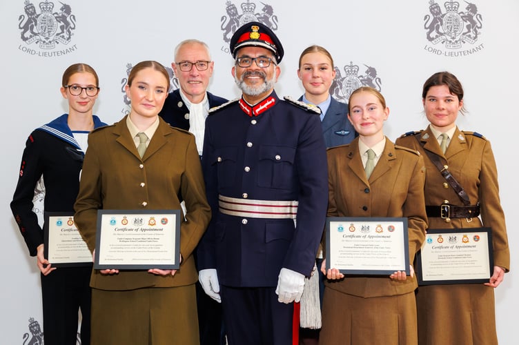 Olivia Doran (pictured second from left) with the other Lord-Lieutenant cadets and the Lord-Lieutenant and Somerset’s High Sheriff Rob Beckley (Photo: Clinton Rogers)