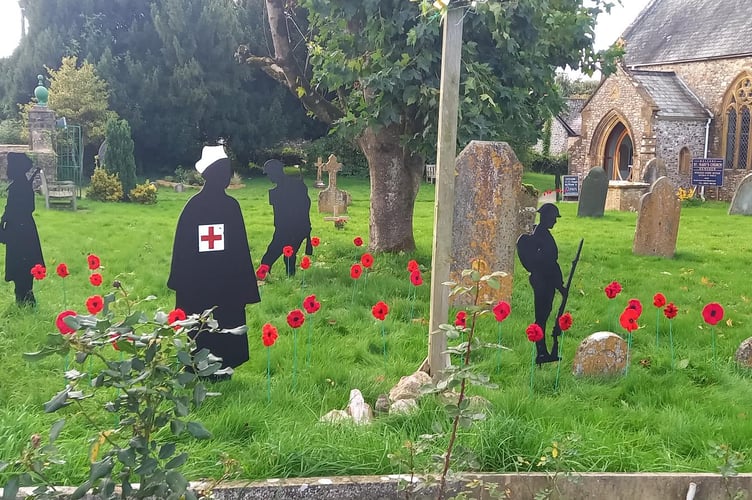 Part of a Remembrance display in St Mary's Churchyard, Hemyock, by Hemyock Shredders and Poppy Club.