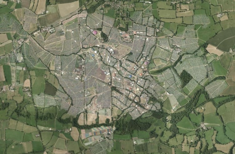 Aerial shot of Glastonbury Festival