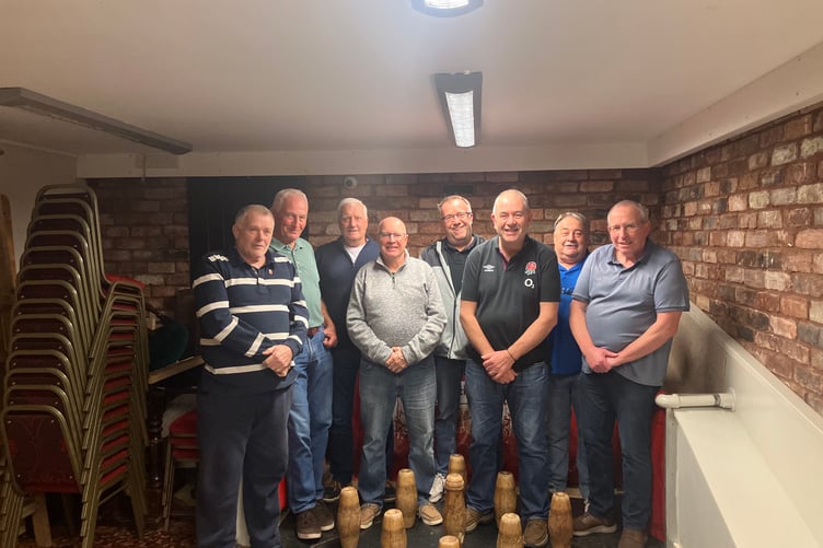 WRFC, left to right: Steve Rea, Cliff Trott, Andy Pearce, Nick Fenn, Dave Harper, John Lane, Andy Thorne, Dave Pow. Missing: Taffy Jones, Dave Huggett