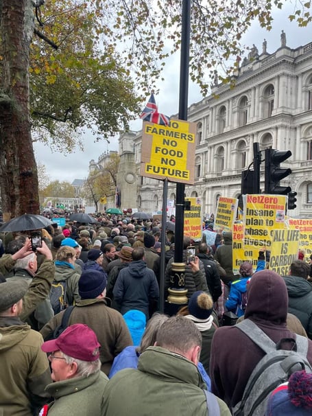 Farmers gather in central London to call on government to take action against new "tractor tax"
