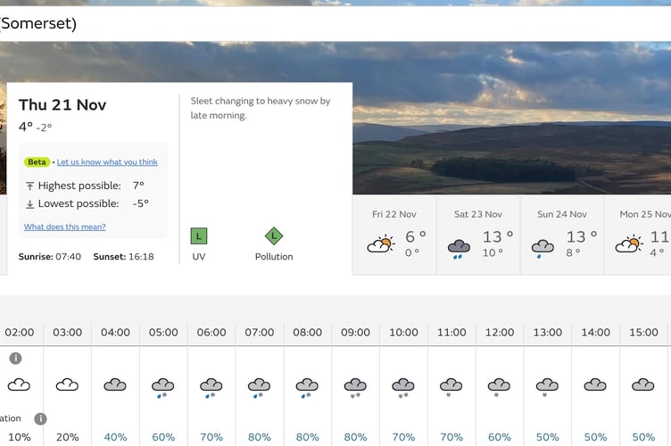 Villages in the Wellington area could see heavy snow tomorrow