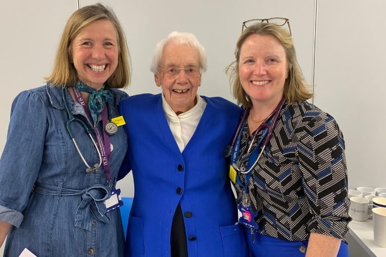 Joyce's retirement party (left to right): Dr Lucy Pollock - care of the elderly consultant at Somerset NHS Foundation Trust, Joyce Standring - volunteer and Dr Vikky Morris - care of the elderly consultant at Somerset NHS Foundation Trust.. Photo released Noevmebr 26 2024. A nurse who started her healthcare career before the NHS was even born is finally retiring - aged 95.Joyce Standring has dedicated her life to helping the sick - working in various nursing roles for the NHS and hospitals in Britain and abroad.She wanted to be a nurse aged five and when she was eleven and WW2 began she joined the Red Cross as the "first cadet-type young person ever."She would go to the hospital every Saturday helping out in the childrens ward.