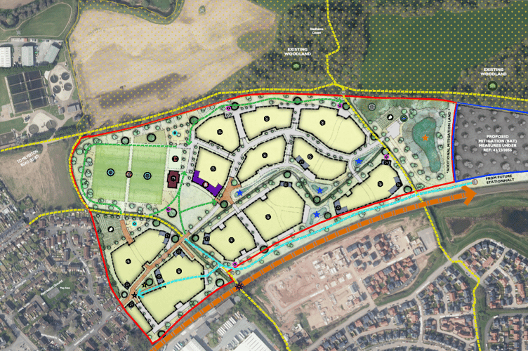 An illustrative masterplan of the proposed housing development to the north of the railway line through Wellington. IMAGE: CarneySweeney.