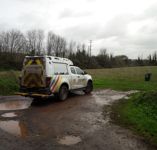 The National Grid van visited the Longforth Farm estate on Saturday morning after power cuts to the estate