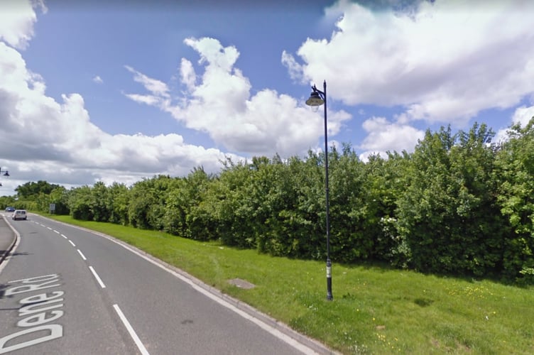 Planned entrance to new development of 80 homes and takeaway outlet on Dene Road in Cotford St. Luke (Picture: Google Maps)