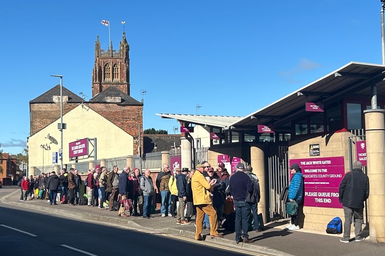 Somerset fans queuing ahead of the opening game of 2024