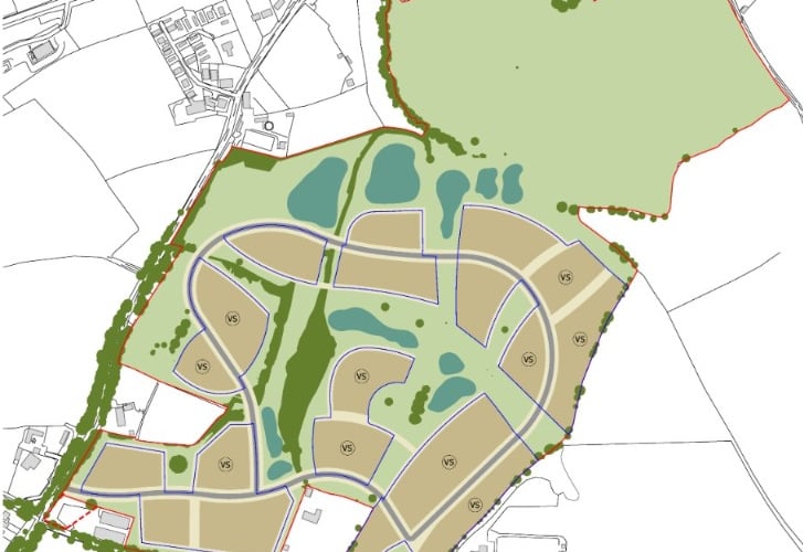 Initial masterplan for 420 homes on the B3090 Oldford Hill in Frome (Graphic: Barton Willmore)