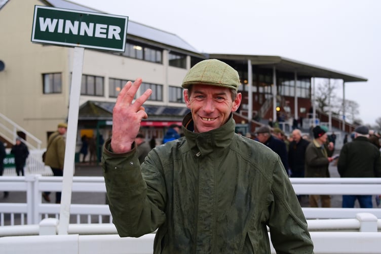 There's no hiding the delight on Johnson White’s face after Sandhill Racing Stables notched up a treble at Taunton last week