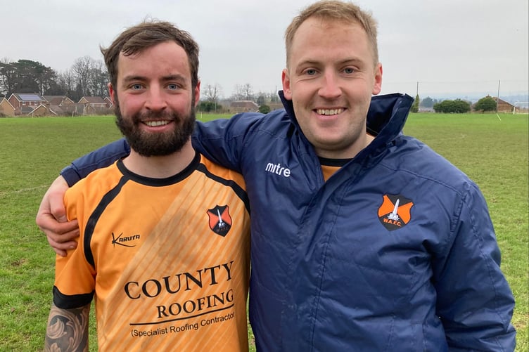 Wellington Reserves' four-goal star Jack Bryant (left) with player-manager Mark Owen