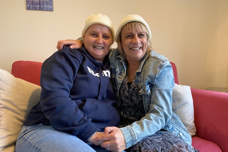 (L-R) Helen sit with Michelle prior to shaving her head - breast cancer