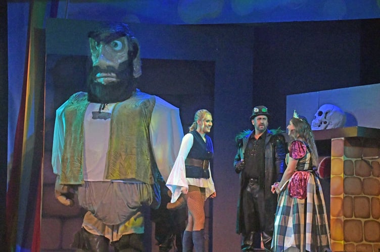 Thundersnore the giant (Alfie Ambrose and Andrew Norris), Jack Trott, Fleshcreep and Princess Jill - Jack and the Beanstalk pantomime