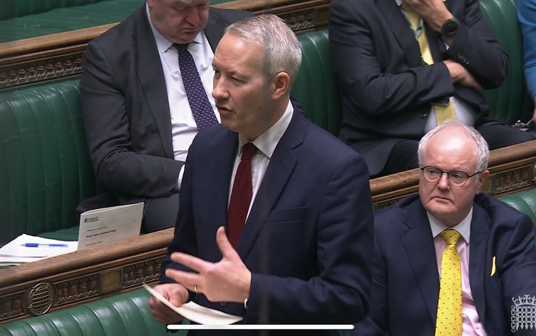 Gideon Amos, MP for Taunton and Wellington, taking part in a debate on Post Offices in Parliament recently