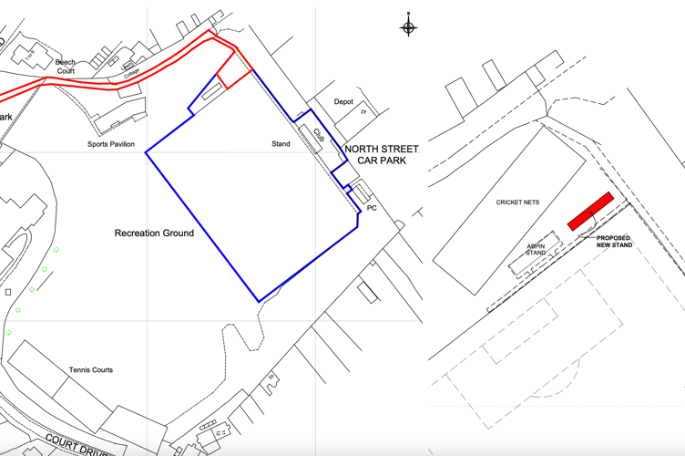 Property plans indicate the location of the new 'standing' spectator stand at Wellington Playing Field