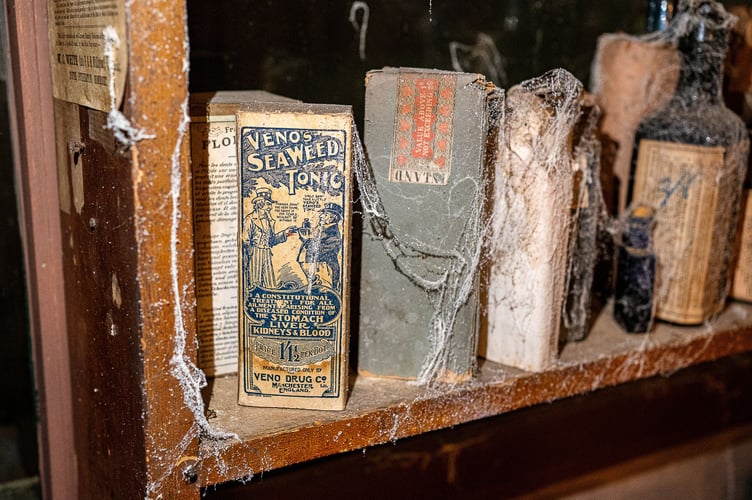 Inside the W.C.White Victorian Chemist time capsule display at Flambards, Cornwall. See SWNS story SWLNpharmacy. A Somerset pharmacy which was boarded up in the early 1900s remains almost exactly the same more than 100 years later - only now, it's in Cornwall.  The Victorian time capsule in South Petherton was discovered in the 1980s when the shop's then-owner Margaret White died. The shop had been shut since 1971, when Margaret had decided to close it rather than convert to using decimal coins. When the auctioneer went to have a look around in 1987, they discovered the back half of the shop was entirely sealed off.  