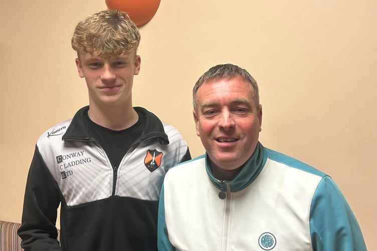 Promising Under 18s player Ollie Southcott was Man of the Match and he is pictured with Steve Trevelyan who sponsored the game.