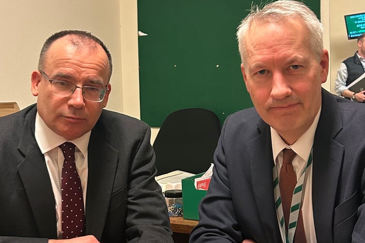 MP Gideon Amos met former postal affairs minister Gareth Thomas, in March, campaigning for the post office’s return.