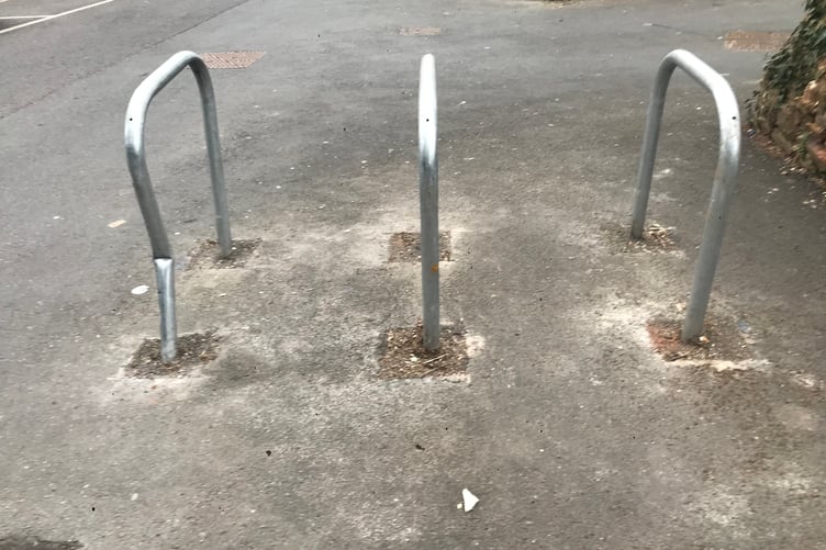 A bike rack in Wellington's North Street car park has been hit and damaged by vehicles which have to make a blind right-hand turn.