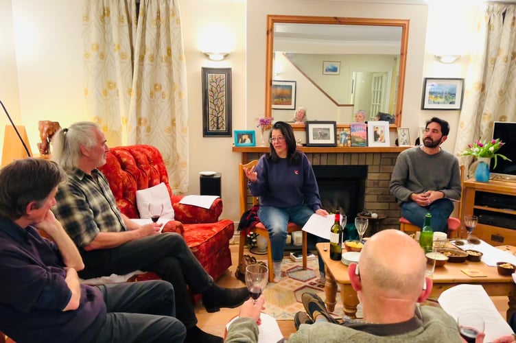 Chair of Transition Town Wellington Anita Roy in discussion. Michael Malay sits to her right - Bookworms welcomed Wainwright Prize winning writer Michael Malay to their most recent bi-monthly gathering