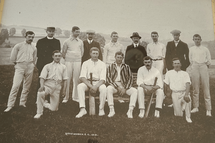 Legendary cricketer Farmer Jack White pictured centre front row with the Stogumber CC team in 1913 -pic from the White family