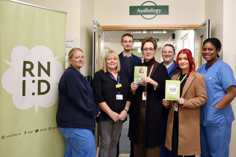 Musgrove Park Hospital and RNID staff pictured together are (left to right) assistant audiologist co-ordinator Jodie Storry, audiology operational support manager Vanessa Wall, programme director David Craig, RNID south and central England service manager Rachael Beech, audiologist Claire Stuart, RNID volunteer co-ordinator Rachael Williams, and audiologist Nicaida Samuel-Huggins.