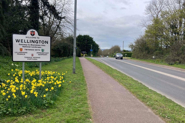 The B3187 Taunton Road in Wellington, looking north - A key walking and cycling route between the M5 and Wellington town centre will be upgraded as part of a new ten-year plan for the town.