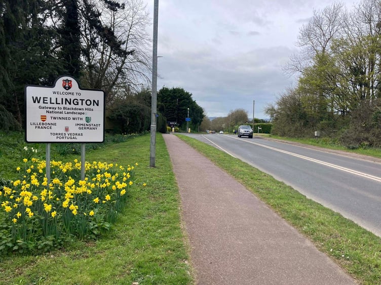 The B3187 Taunton Road in Wellington, looking north - A key walking and cycling route between the M5 and Wellington town centre will be upgraded as part of a new ten-year plan for the town.