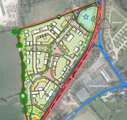 Plans for 75 homes on the Little Jurston Farm site on the A38 West Buckland Road in Wellington (Graphic: Focus On Design)