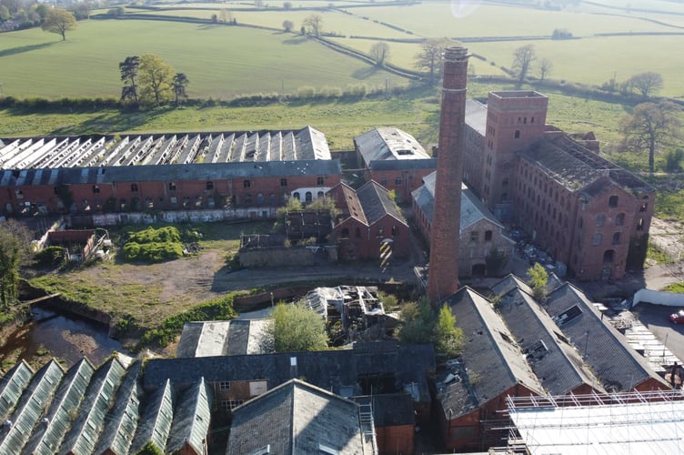 Tonedale Mill on Weavers Reach in Wellington, with Fox_'s Field in the background