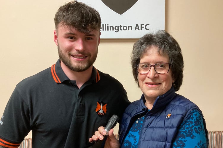 Wellington's Man of the Match against St Blazey Josh Lukins receives his award from club secretary Jane Brown on behalf of sponsors R W Gale Ltd.