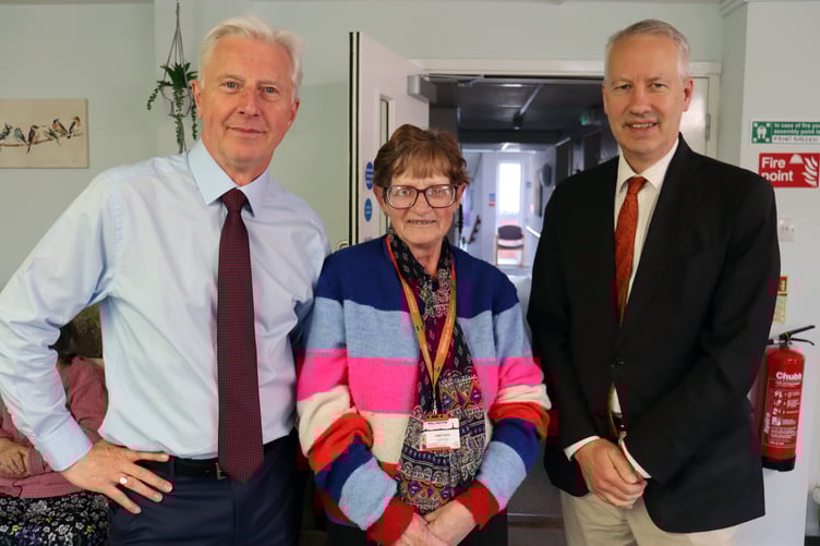 Paul Tennant, Cllr Janet Lloyd and Gideon Amos MP at Abbeyfield homes in Wellington