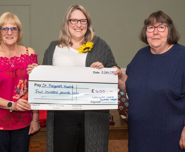 Wellington Ladies Skittles League present £400 cheque 
