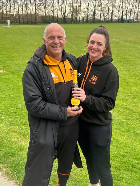 Player of the Match, sponsored by Mundy Veneer Ltd, captain Grace Winter, with John Sellick, head of Wellington Wildcats