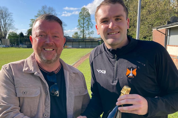 Mark Cornish (right) was Wellington's Man of the Match and he is pictured receiving his award from Joe Conway, of sponsors Conway Cladding Ltd.