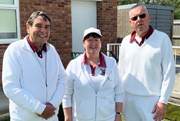 Left to right: Simon Spalding, Debbie Beasley and Clive Manning - won their match for Wellington.