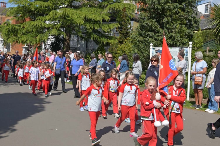 BISHOPS LYDEAD RAINBOWS ON PARADE IN TAUNTON FOR THE ANNUALL ST GEORGES DAY PAREADE