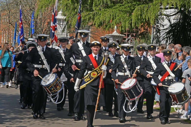WELLINGTON SCH CADET BAND LEADING THE ANNUAL ST GEORGES DAY PARADE THROUGH  TAUNTON